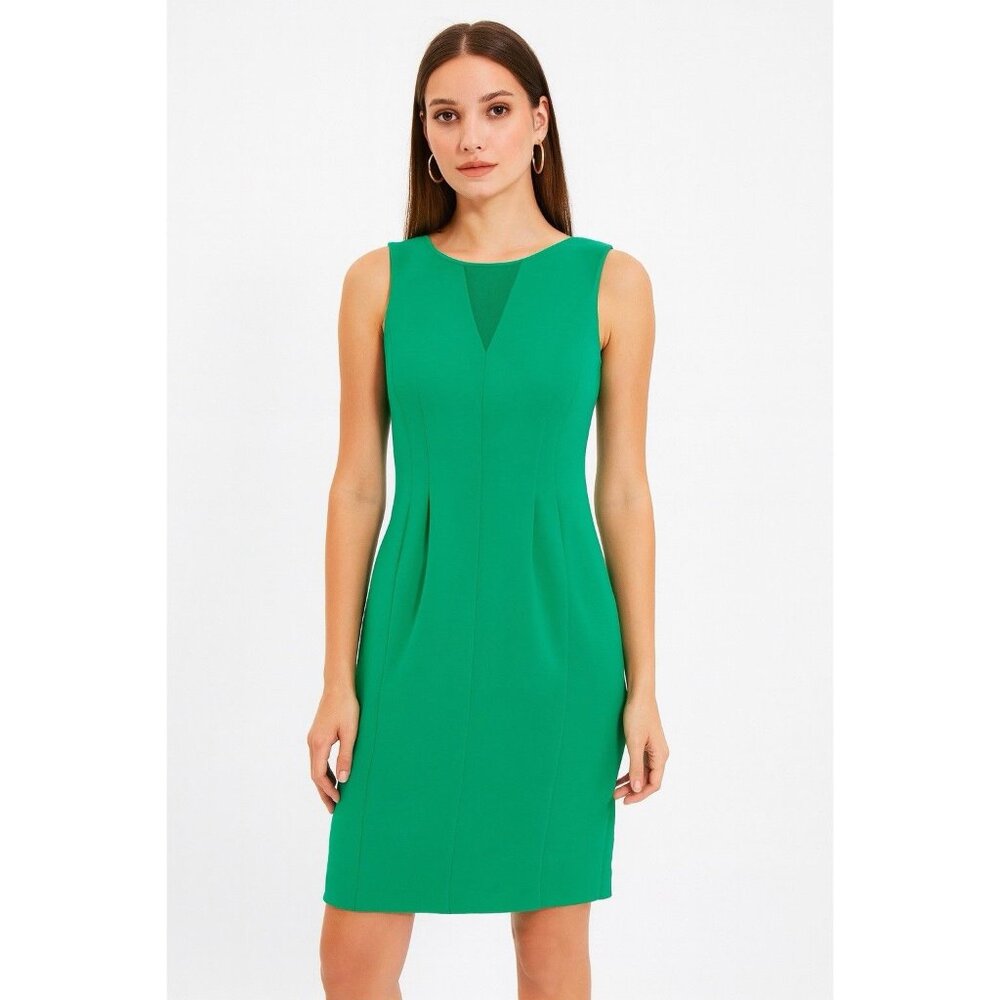 Aiko Green Sleeveless Sheath Dress Women’s Size Small Mesh Work Career Cocktail
